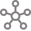 Network or connection icon with a central circle connected to six outer circles by lines.
