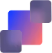 Three semi-transparent squares with rounded corners overlapping, featuring a gradient of blue, purple, and red colors.