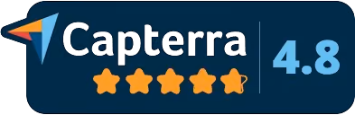 Capterra logo with a 4.8 rating and five stars, one star partially filled.