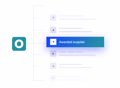 Flowchart diagram highlighting a blue box labeled awarded supplier connected to a teal circular icon on the left.