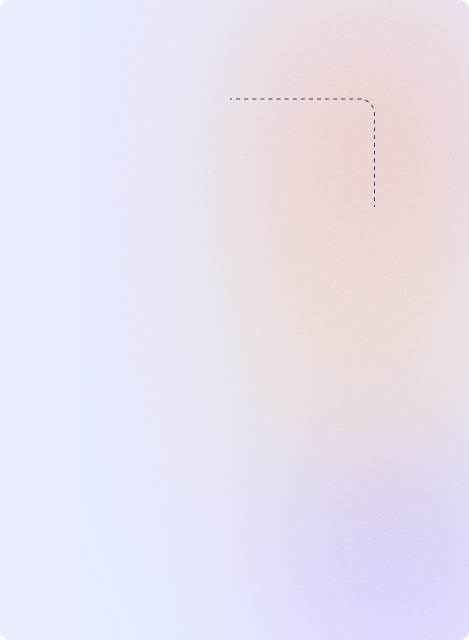 Soft gradient background blending pastel hues of blue, pink, and purple with a small dotted L-shaped line near the upper right area.