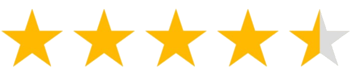 Four and a half yellow stars rating with the last star half gray.