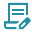 Blue contract document icon with a checkmark and pencil symbol.