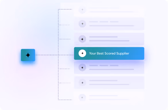 Diagram showing a highlighted selection labeled 'Your Best Scored Supplier' connected to multiple faded options, indicating a chosen top supplier.