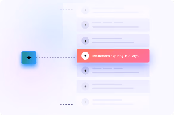 User interface highlighting notification for insurances expiring in 7 days in a list format.
