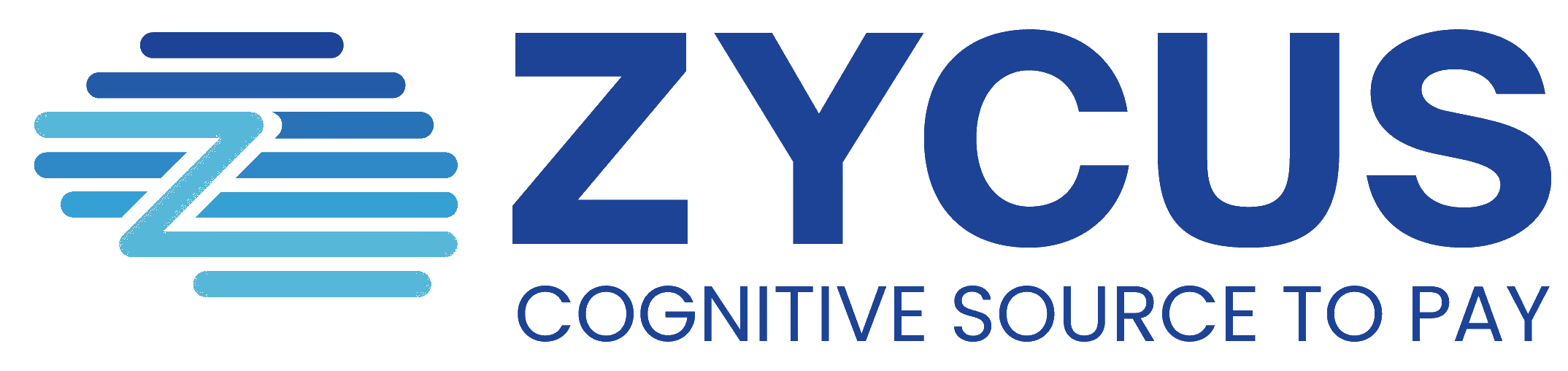 Zycus logo with a stylized letter Z composed of horizontal blue lines and the tagline Cognitive Source to Pay.