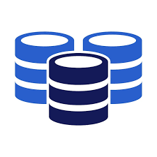 Icon showing three stacked database cylinders, two in blue and one in dark blue in front.