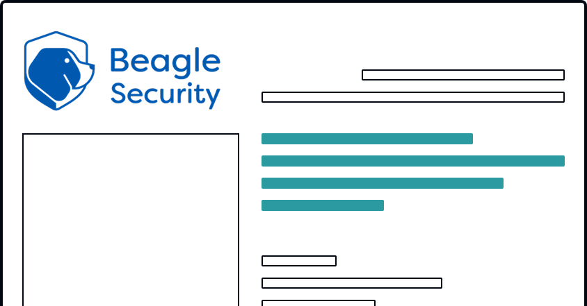 Beagle Security logo depicting a dog head in a hexagon with placeholder text lines representing a document or report layout.