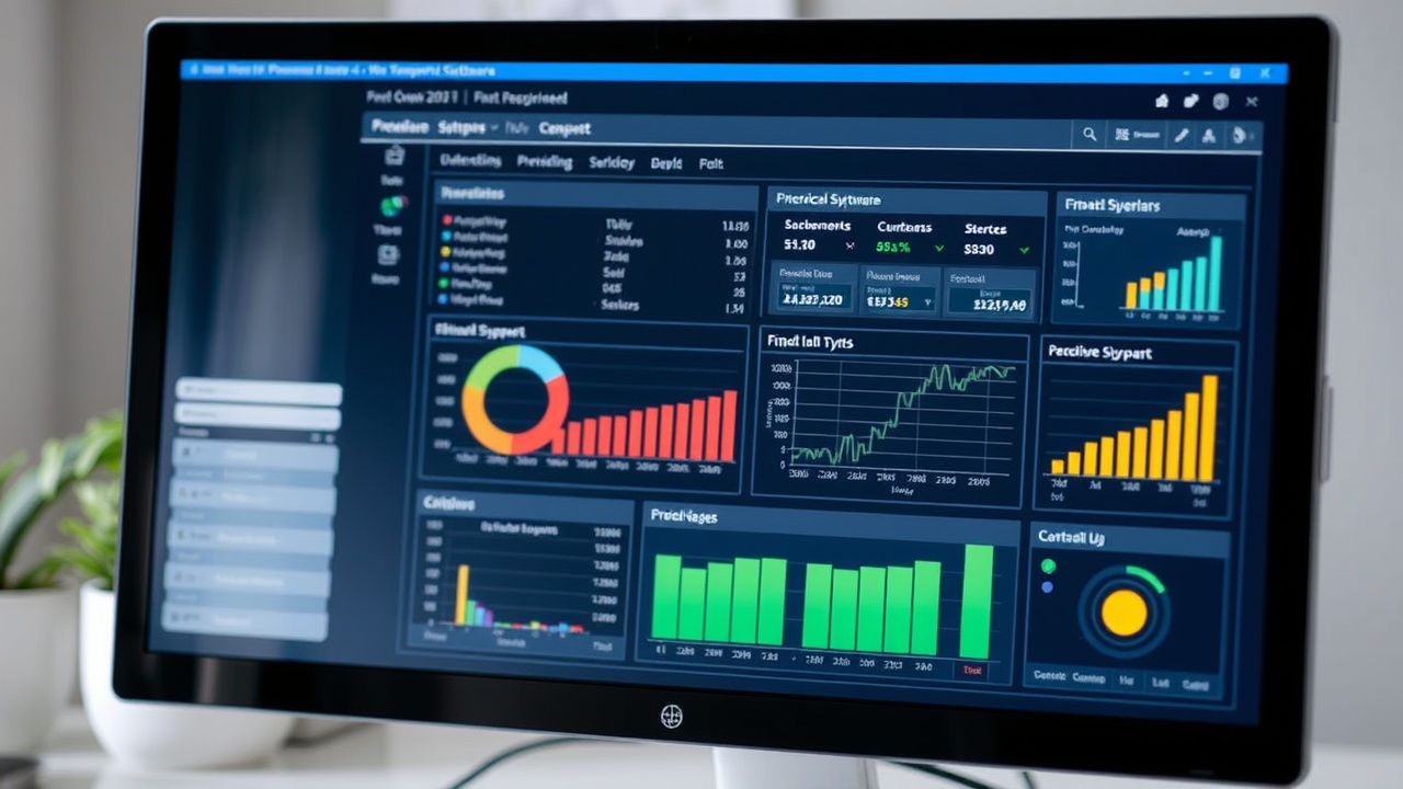 A computer screen displays a procurement software interface with graphs and charts.