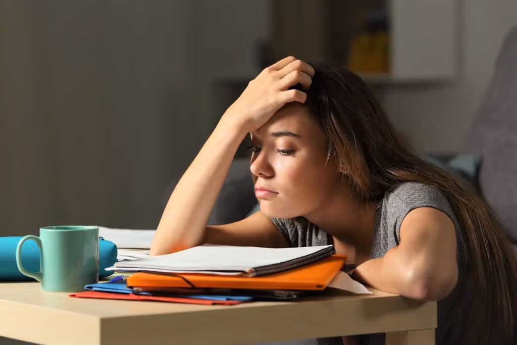 anxious student taking a test