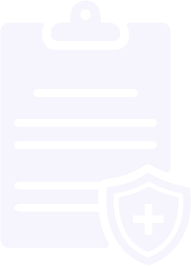 Clipboard with text lines and a shield featuring a medical cross symbol in front.