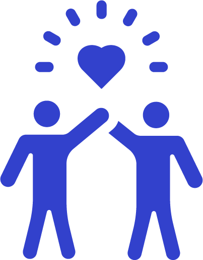 Icon of two people high-fiving with a heart and rays above them symbolizing friendship or teamwork.