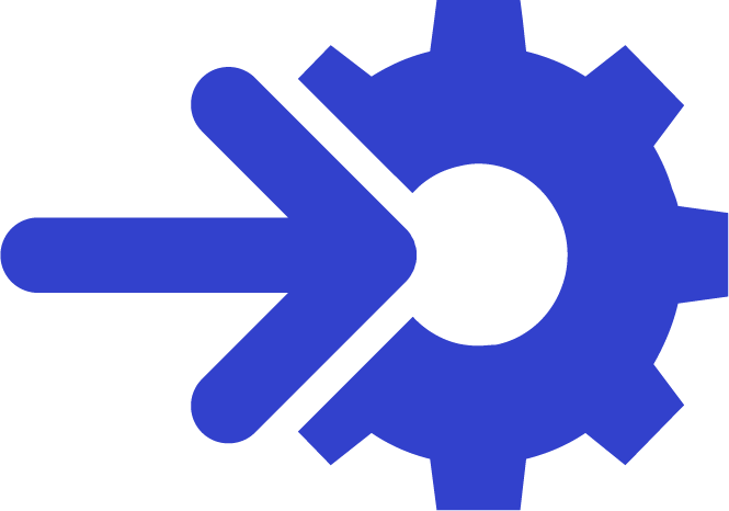 Blue arrow pointing right merging into a gear symbol.