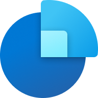 Microsoft Logo with a dark blue circle partially overlapped by a light blue rounded square and curved shape.