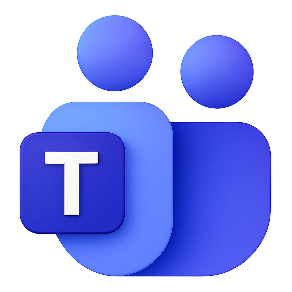 Microsoft Teams logo with stylized blue figures and a white T on a dark blue square.