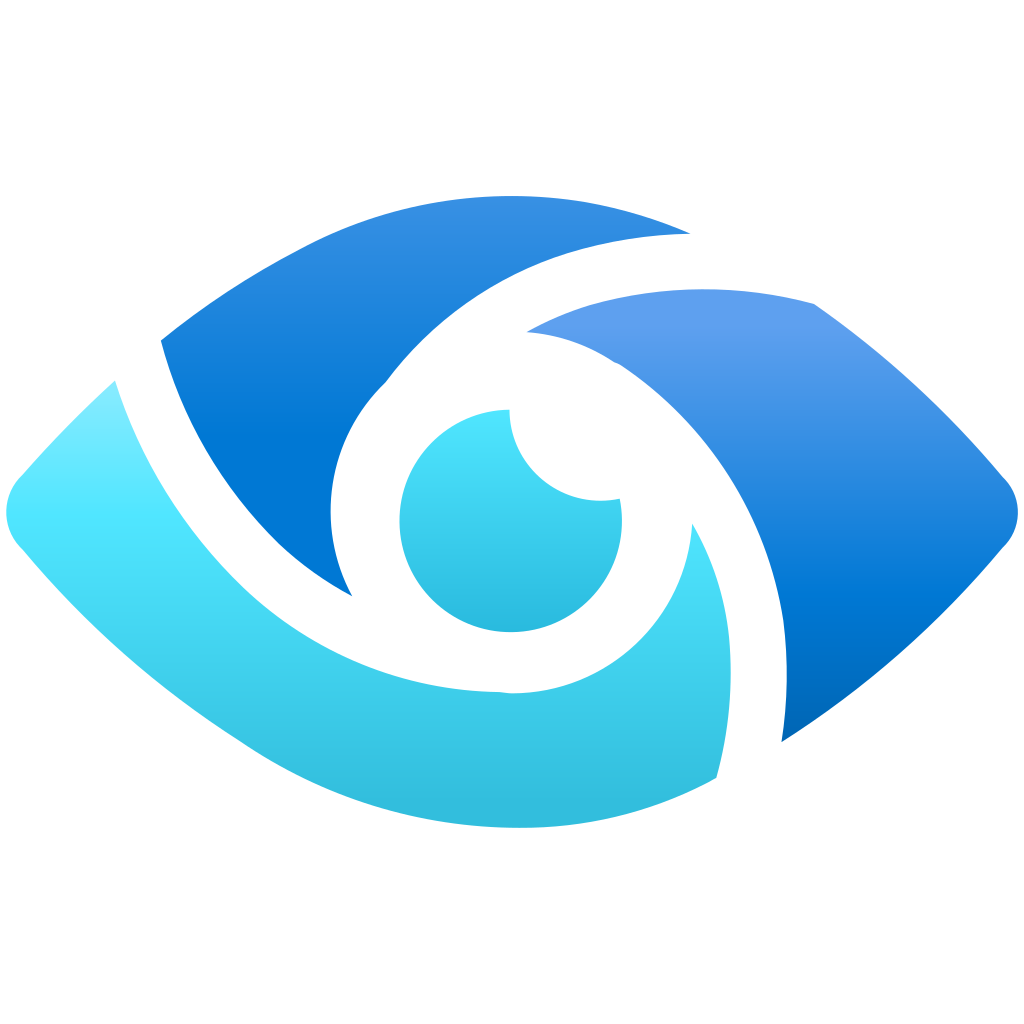 Stylized eye logo with overlapping blue and cyan curved shapes forming the iris and pupil.