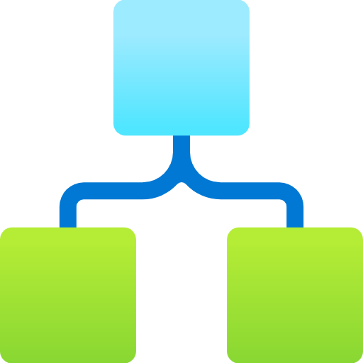 Diagram with one blue square connected by lines to two green squares below, representing a simple flowchart or logic app.