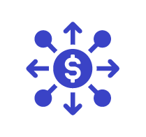 Dollar symbol in a circle with arrows pointing outward in all directions.