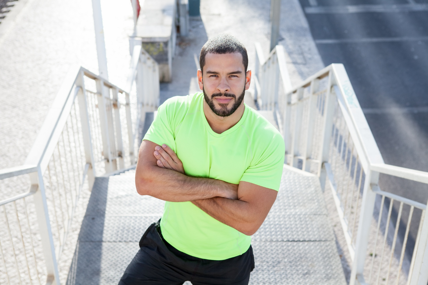 A man standing in stairs