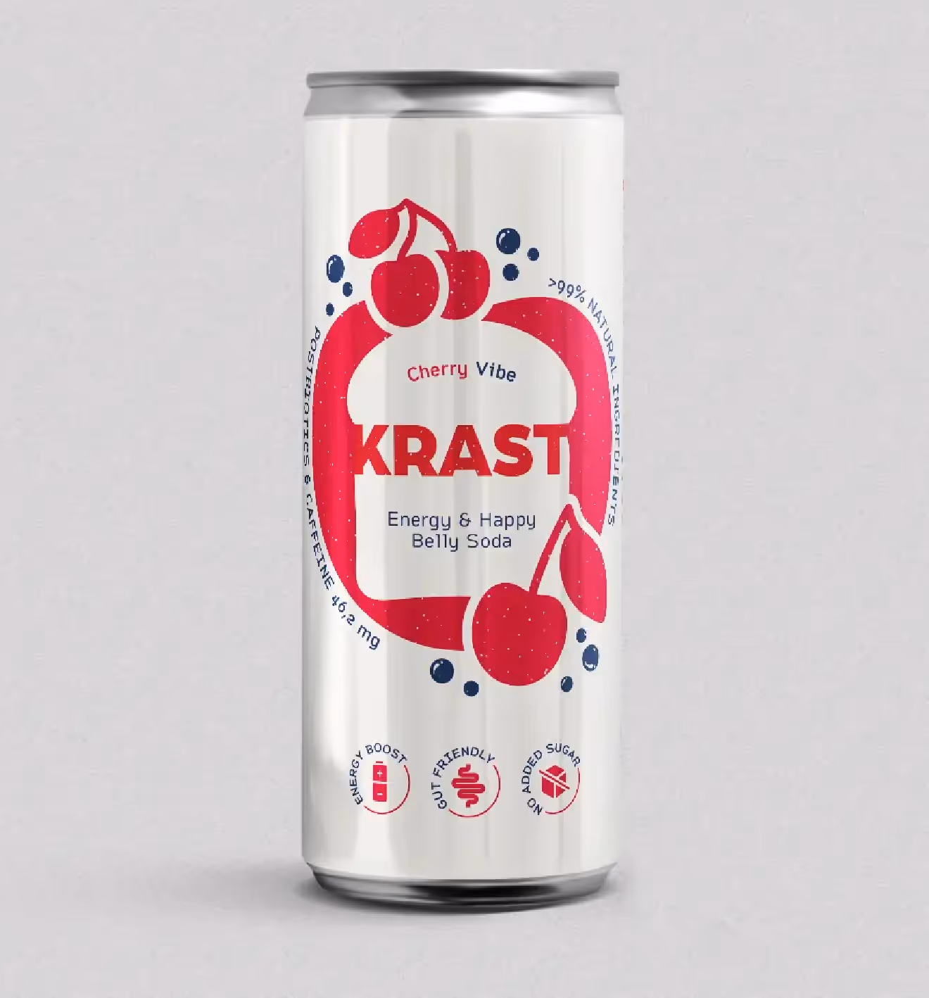 Krast Cherry Vibe is a postbiotic soda made to keep your belly happy and boost your energy