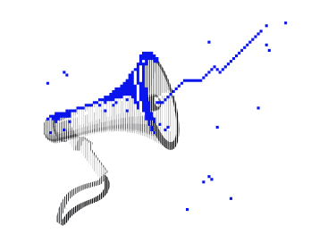 Illustration eines Megafons, aus dem eine steigende blaue Liniengrafik herauskommt.