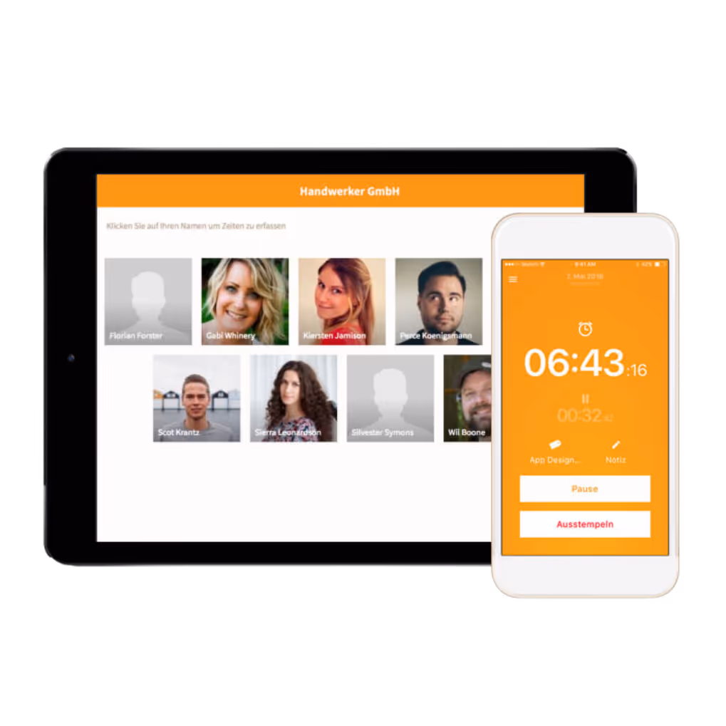 Tablet und Handy mit Zeiterfassungssoftware