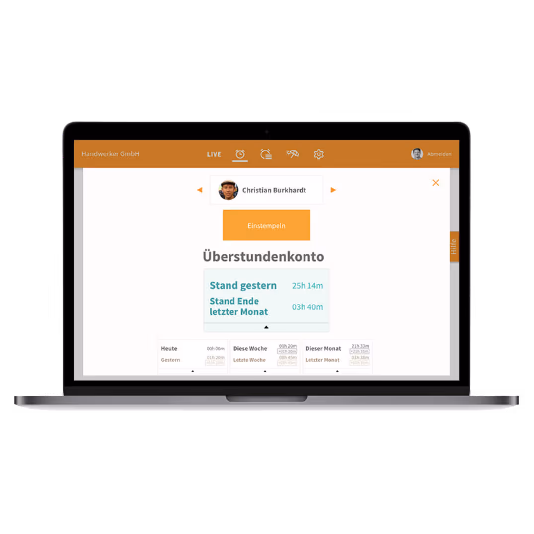 Überstundenkonto Übersicht auf PC von Zeiterfassungssoftware
