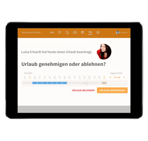 Urlaubsantrag als Vorschau für die Zeiterfassungssoftware
