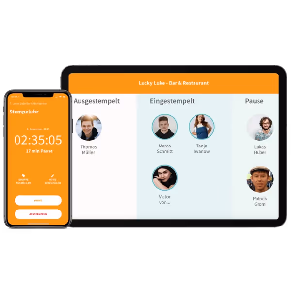 Zeiterfassungsterminal als Übersicht inklusive App
