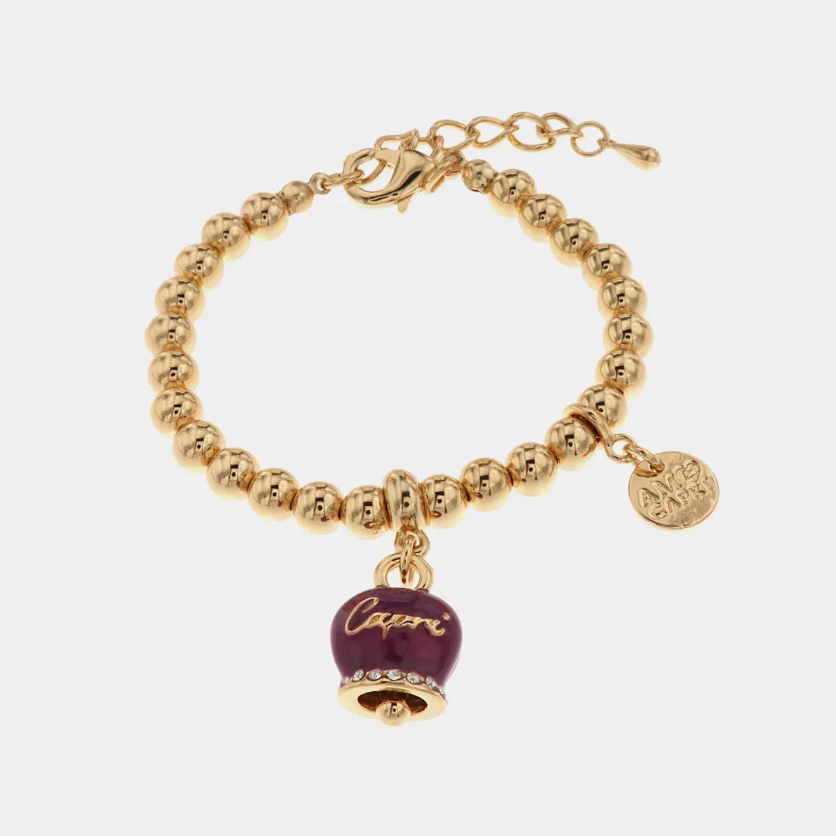 Bracciale in Metallo con campanell a pendente viola con scritta Capri