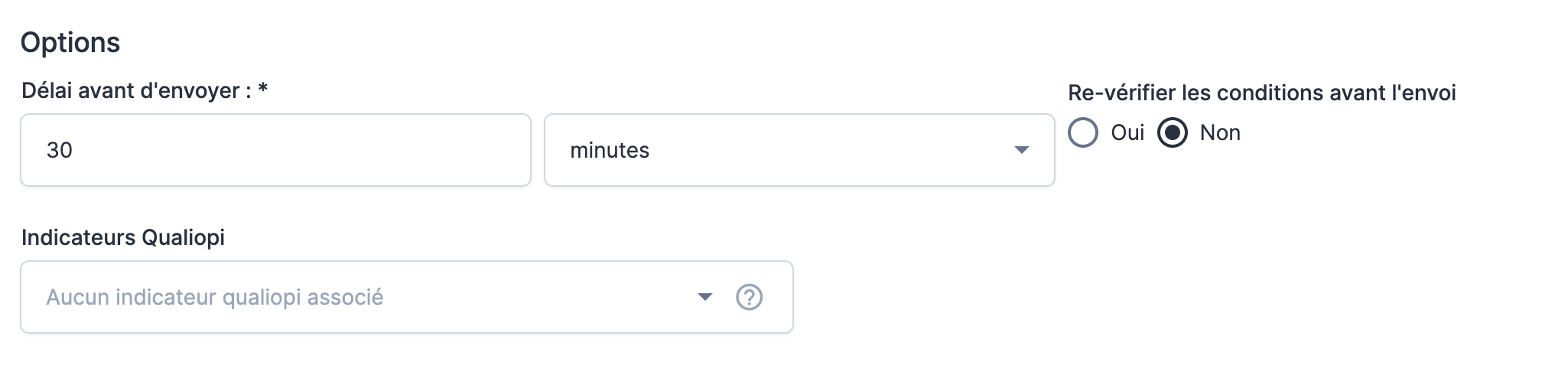 Options de l'envoi du message - Wedof