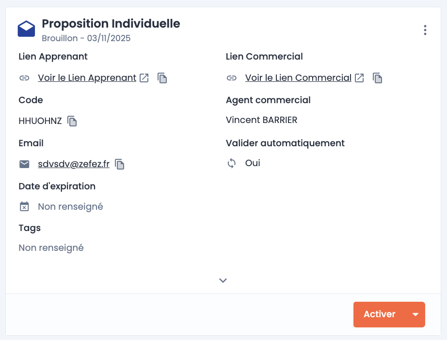Visualisation dossier proposition commerciale - Wedof