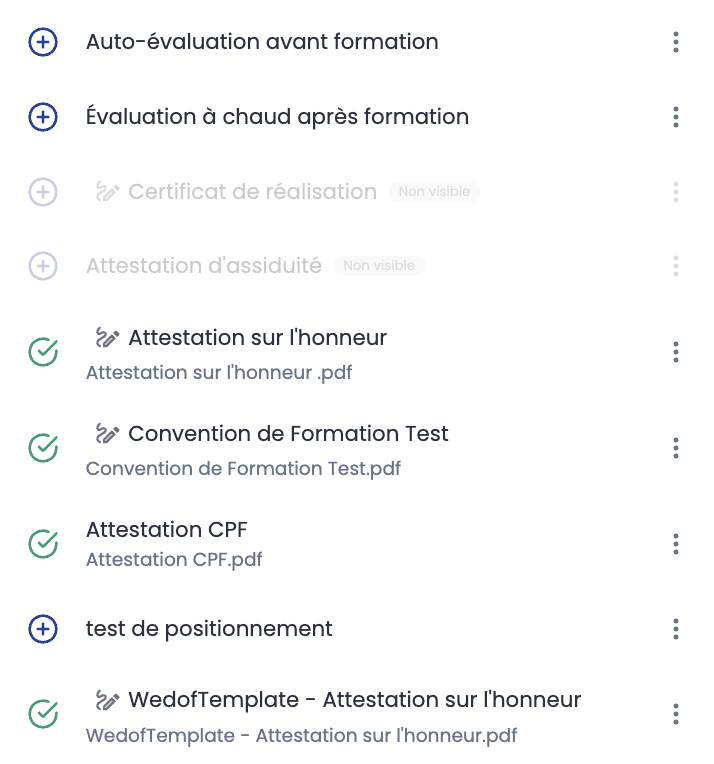 Documents visibles dans espace apprenant - Wedof