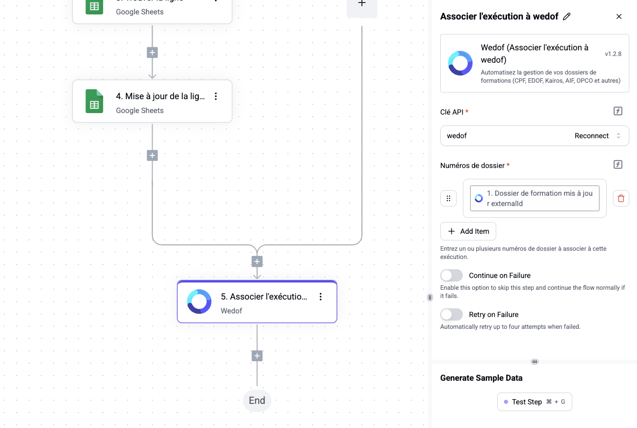 Configuration requise pour l'affichage des exécutions - Wedof