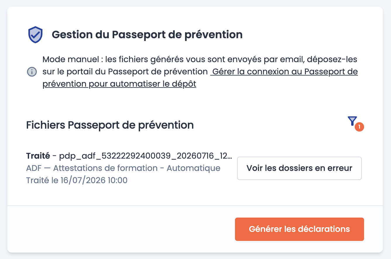 Déclaration Passeport de prévention - Wedof