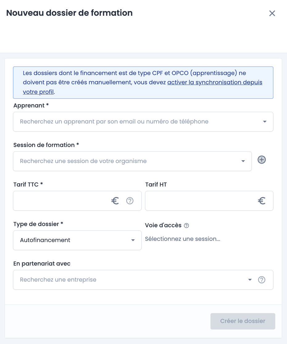Création dossier de formation - Wedof
