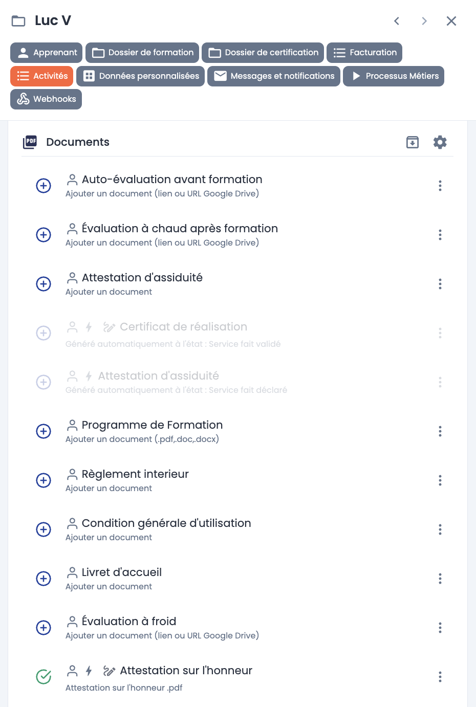 Centralisation documents dans dossier de formation - Wedof
