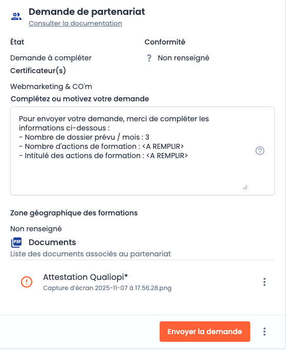 Demande de partenariat - Wedof