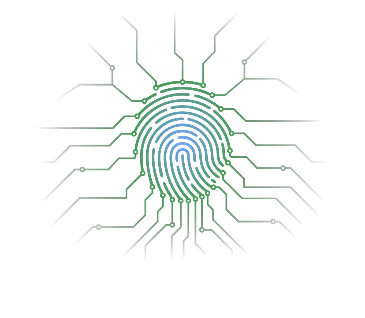 Fingerprint biometric icon - A stylized green fingerprint with radiating lines on a dark background, symbolizing biometric authentication or security verification. 