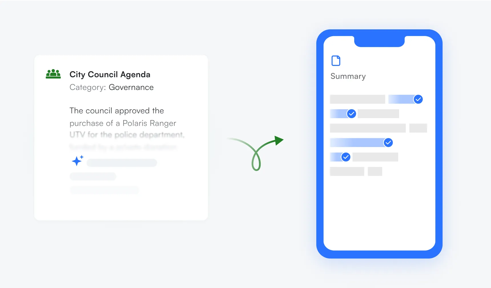 Mobile app interface with checklist and phone mockup - A split-screen showing "The School Agenda" with a checklist on the left, and a blue smartphone mockup on the right displaying a similar interface with checkboxes and text.
