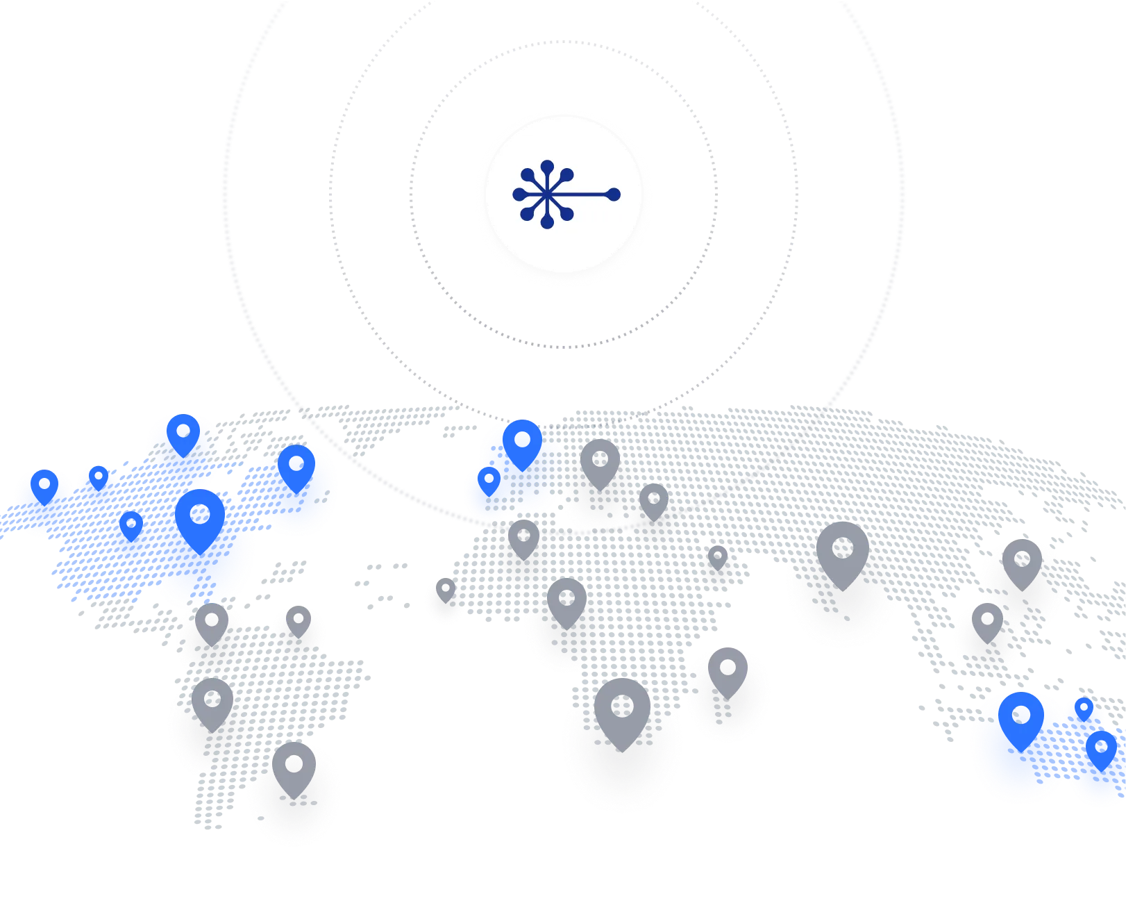 Network visualization map with nodes - A dark map displaying interconnected nodes and lines in blue and white, representing a network or data connections. 