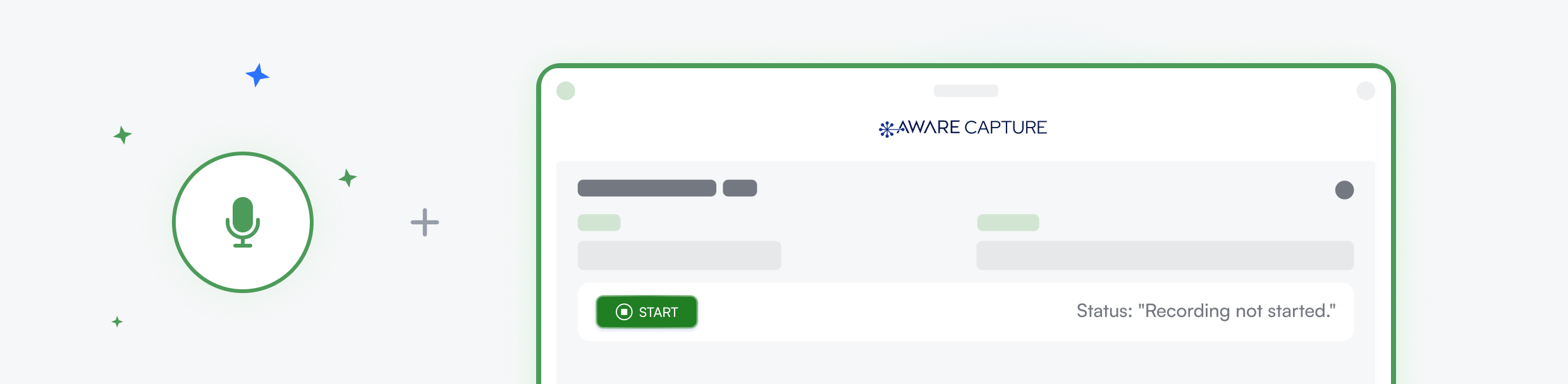 Recording and input interface - A microphone icon with directional arrows, followed by a form with input fields for "User," "Pass," and "Key," and a "Sign In" button. There's also a text area for notes.