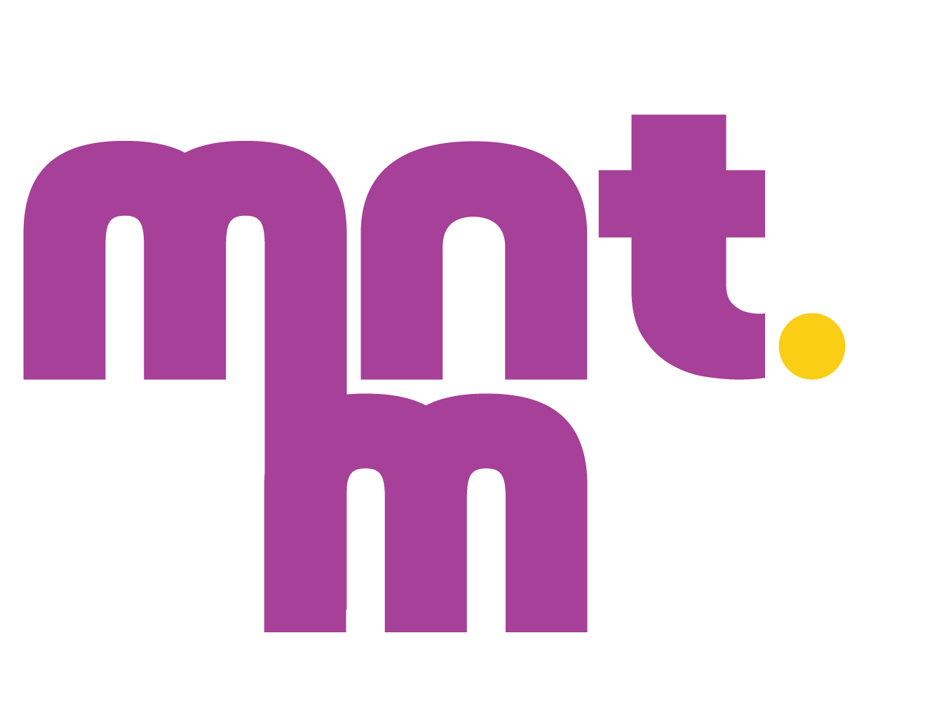 Logo with lowercase letters 'mnt' in purple and a yellow dot at the end.
