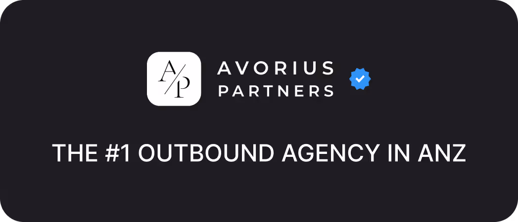 Avorius Partners logo with a blue verification checkmark and the text 'THE #1 OUTBOUND AGENCY IN ANZ' on a black background.