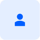 Blue generic user profile icon on a light blue rounded square background.