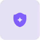 Purple shield icon with a white star sparkle in the center on a light purple rounded square background.