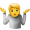 Yellow-faced emoji character shrugging with raised hands and a confused expression.