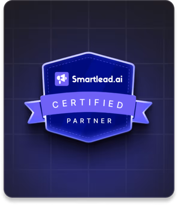 Badge with Smartlead.ai logo and text reading Certified Partner on a dark blue background.