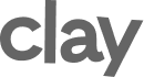 Clay brand logo in lowercase gray letters.