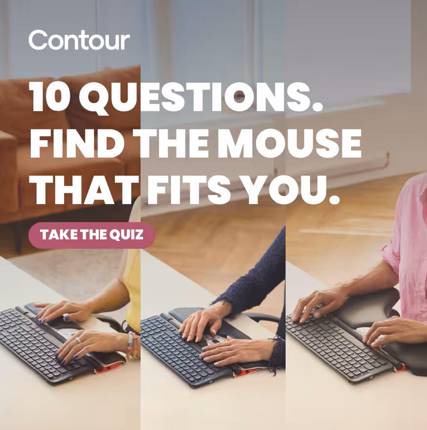 Contour Deisgn's quiz including 10 simple questions to help you find the best ergonomic mouse that fits you